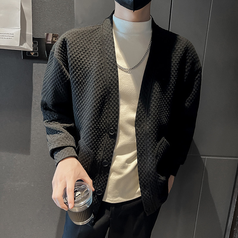 秋冬新款社会小伙小众开衫复古提花卫衣男士宽松上衣外套D805P75，男装针织衫/毛衣，星座312B-1