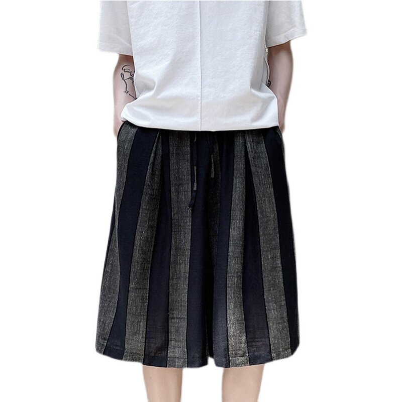 2021暗黑夏季宽松亚麻男士裙裤阔腿裤D568,男装休闲裤,星座312B-1