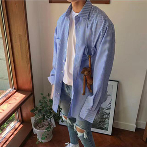 20秋季百搭款男衬衫细条纹大口袋长袖衬衫休闲大版男衬衫D603P50图片