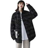 2023春季新款中性风小香风面料长袖常规格子宽松外套D102P55，女装衬衫，星座312B-1
