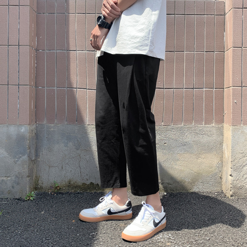 夏季宽松针织裤九分裤潮款运动裤韩版百搭纯色裤宽松男裤D546P45,男装休闲裤,星座312B-1
