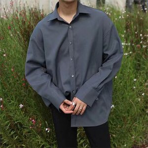 2021秋季潮款纯色衬衫宽松落肩袖男衬衫百搭潮男衬衫D602P55图片