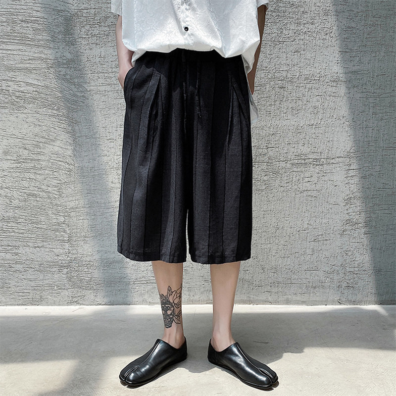 2021暗黑夏季宽松亚麻男士裙裤阔腿裤D568,男装休闲裤,星座312B-1