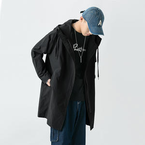 20秋季潮款纯色百搭男风衣宽松韩版时尚中长款风衣际范D608P90图片