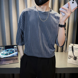 2023夏季新款社会小伙潮款波浪提花短袖T恤男上衣D843P48，男装T恤，星座312B-1