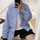 2021春款潮牌基础休闲宽松条纹短袖男衬衫D603P45，男装衬衫，星座312B-1