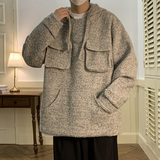 2022冬季新款复古宽松保暖连帽立体口袋套头毛呢羊毛外套D820P138，男装毛呢大衣，星座312B-1