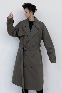 秋季潮款拉风双排扣西装领长款风衣百搭潮男风衣韩版风衣D688P145图片