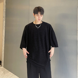 2023夏季金丝绒纯色波浪纹宽松小众休闲男士t恤D843P48，男装T恤，星座312B-1