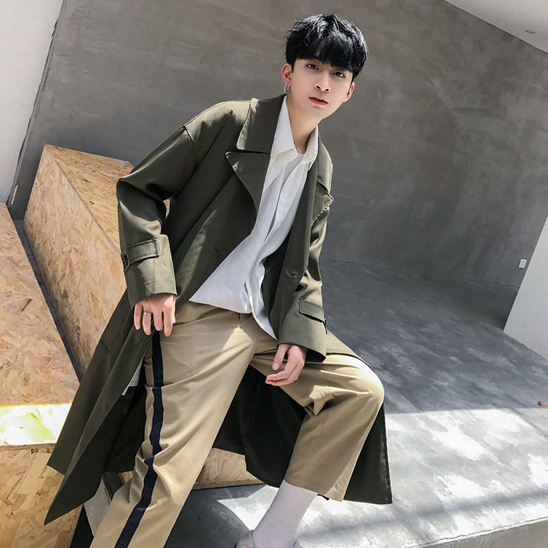 秋季潮款加长纯色百搭男风衣宽松韩版时尚风衣际范D39,男装风衣,星座312B-1