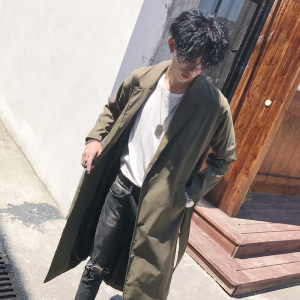 2021秋款潮品风衣男潮款 长款时尚外套风衣韩版修身男风衣D54P135图片