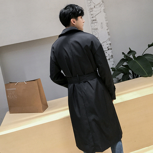 2023春季新款 加长纯色百搭男风衣 宽松韩版时尚风衣D39P140图片