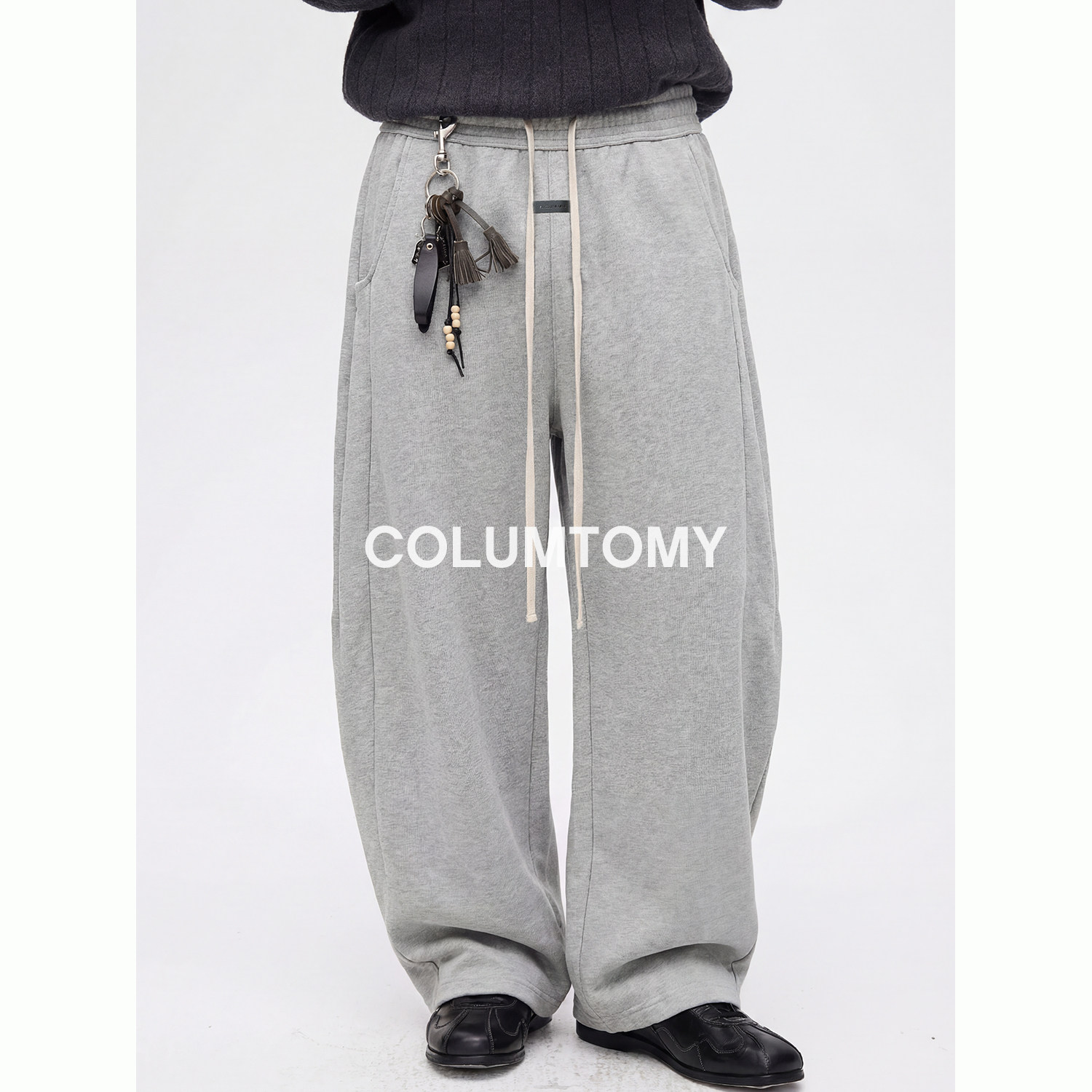 【侧缝结构】2026春季新款美式弯刀休闲裤子男士廓形针织阔腿卫裤