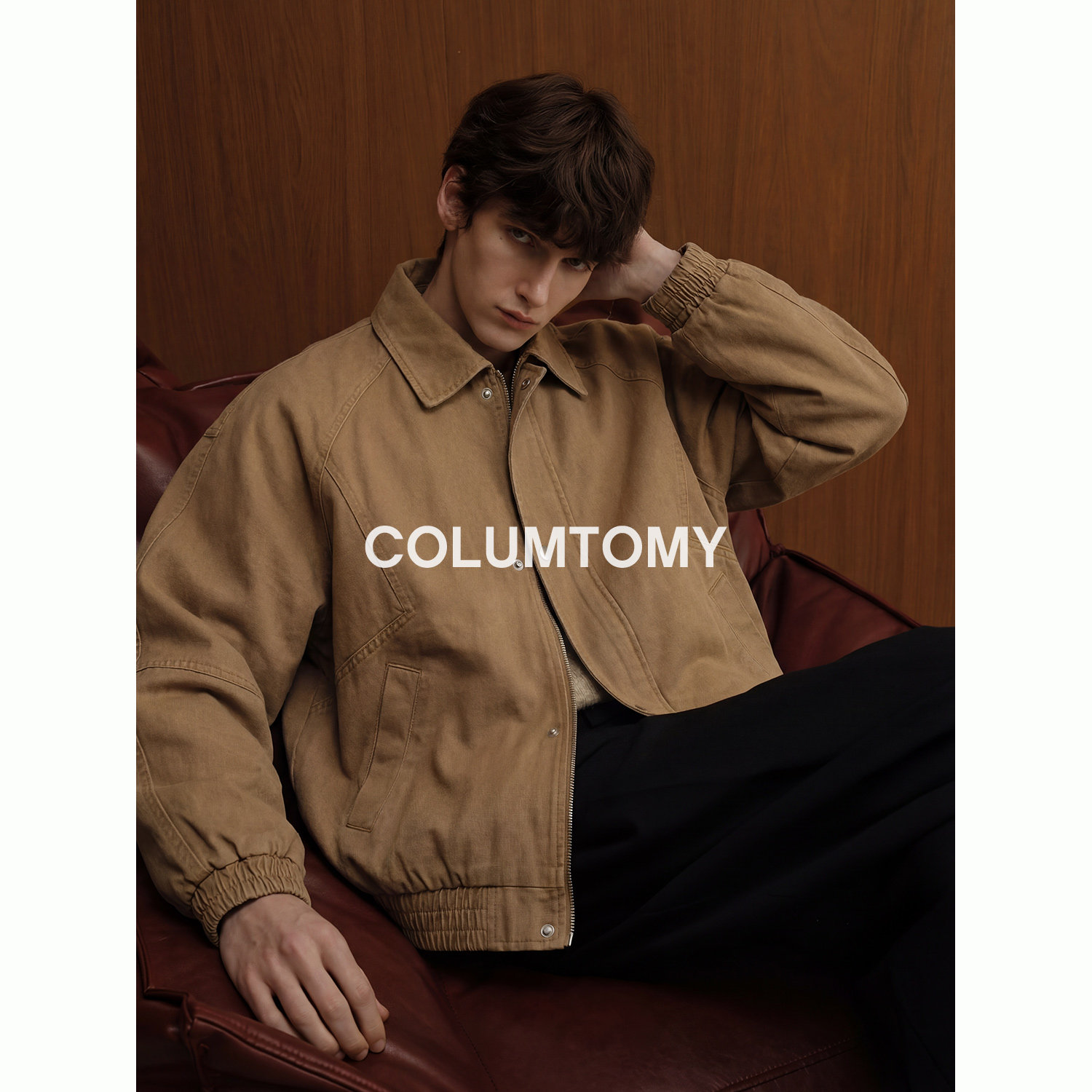 老钱风翻领100%棉外套男士休闲夹克2026年春秋新款高级感美式潮流