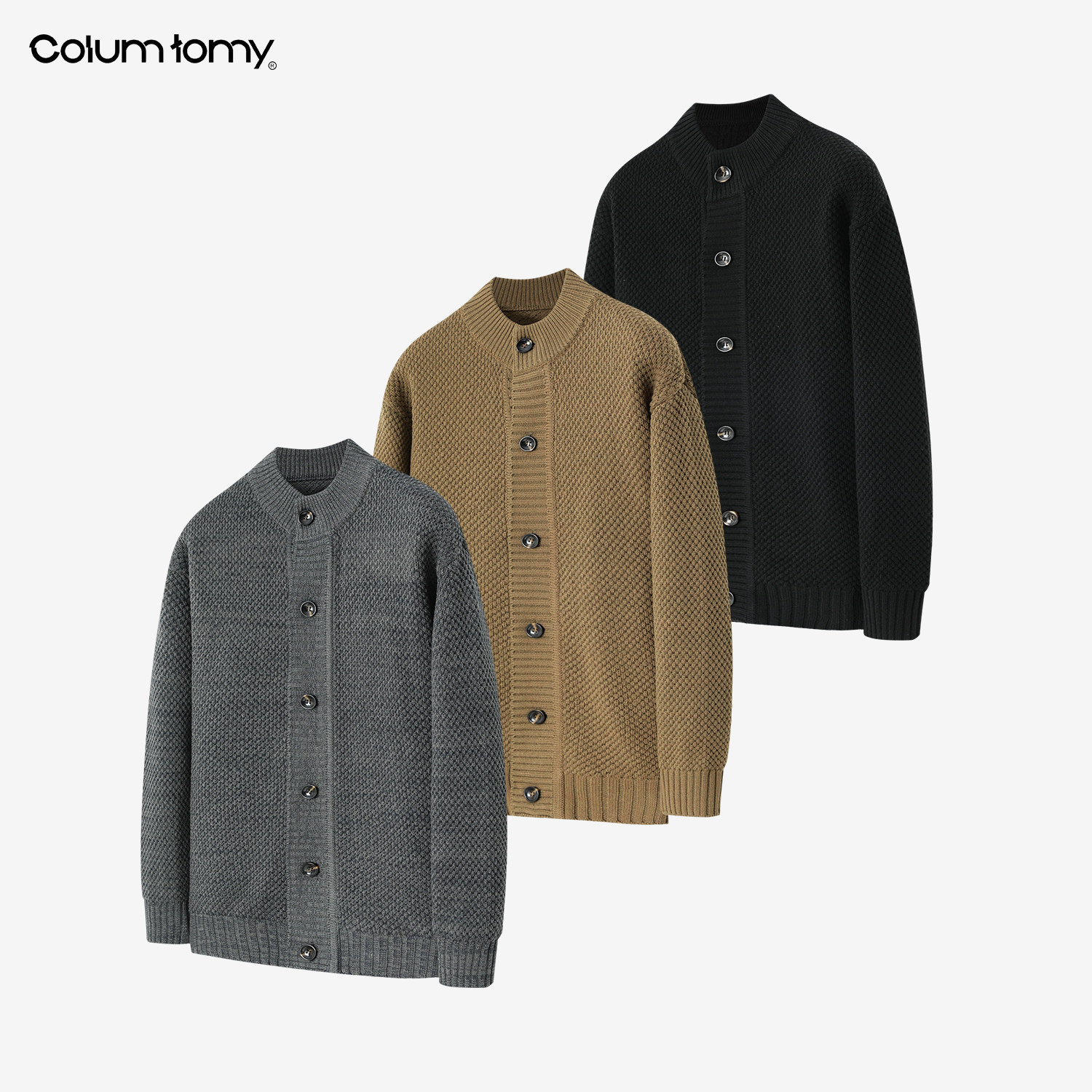 ColumTomy 2025/AW秋冬新品男士老钱风纽扣针织开衫立领外套毛衣