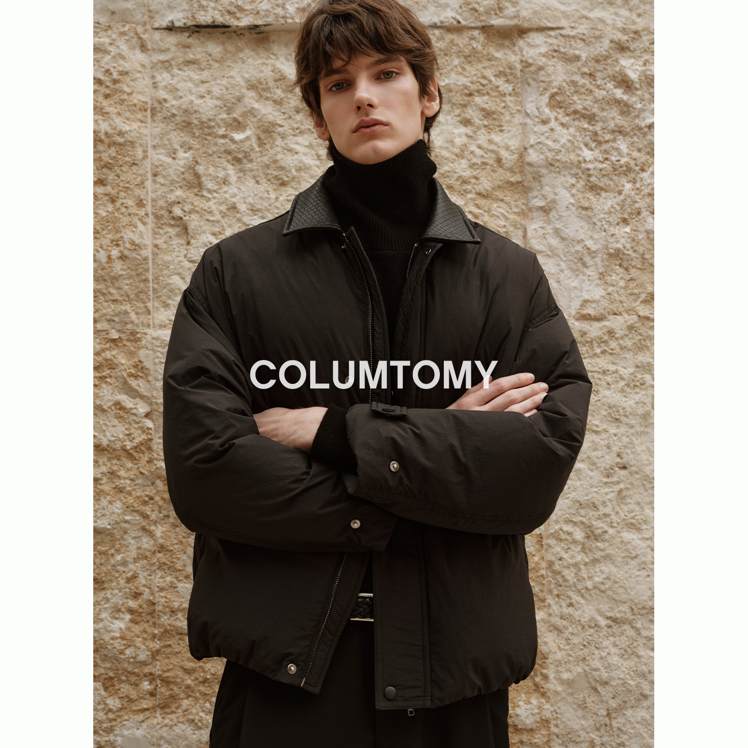 90鹅绒拼色翻领羽绒服2025冬季新款短款老钱风男高级感外套保暖