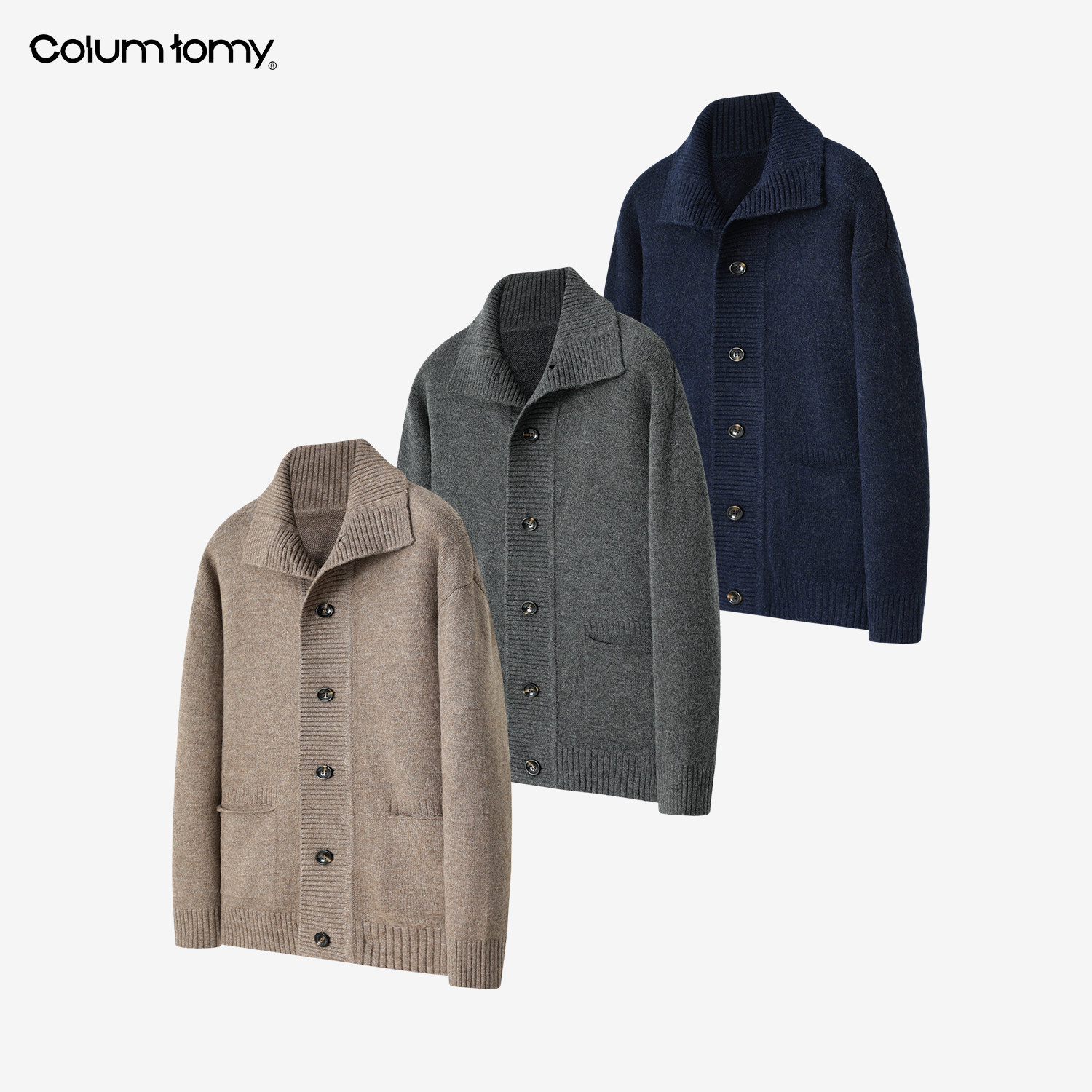 ColumTomy 2025/AW秋冬新品男士老钱风立领纯色针织开衫毛衣外套