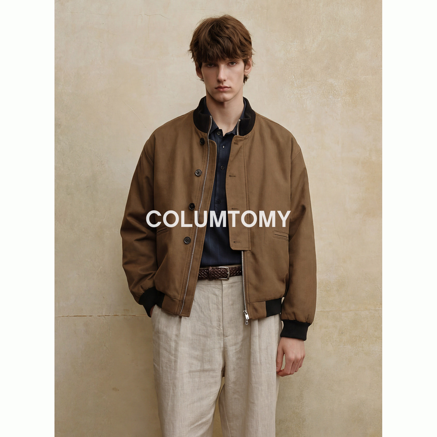 老钱风立领拼色男士休闲夹克2026年春秋新款高级感美式外套潮流