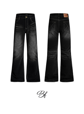 BUFANSTUDIO多重猫须复古水洗微喇牛仔裤喇叭裤cleanfit美式复古