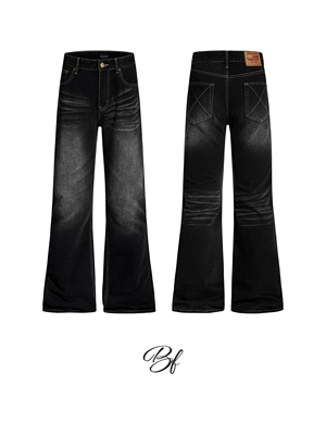 BUFANSTUDIO多重猫须微喇牛仔裤