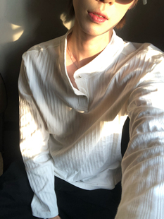 BUFANSTUDIO亨利领长袖T恤坑条棉基础纯色上衣老钱风cleanfit男女