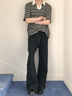 BUFANSTUDIO黑色重磅Bootcut微喇牛仔裤 休闲黑牛 刺绣基础vibe长裤