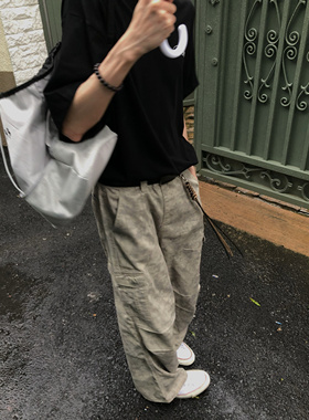 BUFANSTUDIO“Baggy工装”大理石暗纹水洗直筒裤阔腿cargo伞兵裤