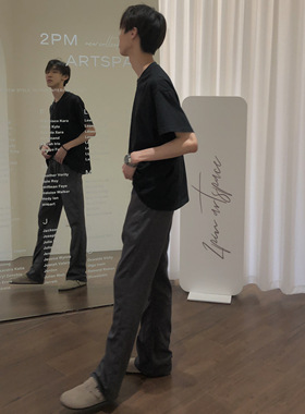 BUFANSTUDIO灰色微喇西裤男女休闲情侣cleanfit休闲裤男士夏潮流