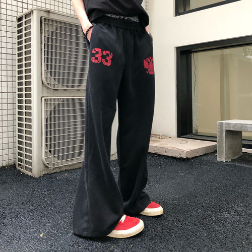 水洗做旧33印花重磅宽松直筒卫裤