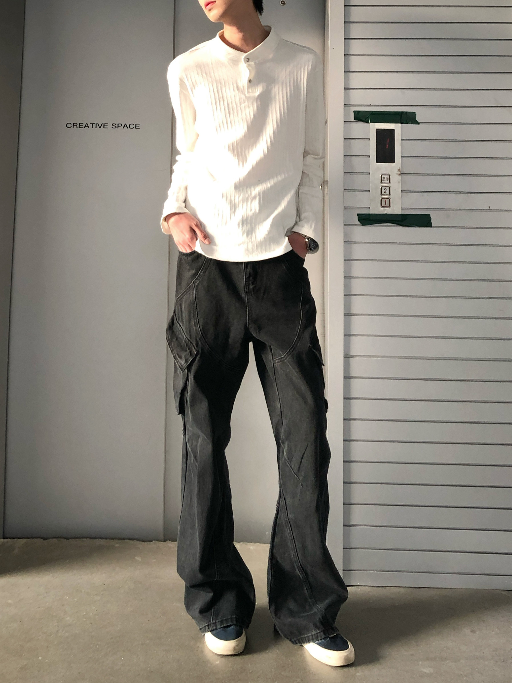 BUFANSTUDIO多口袋水洗工装裤直筒微阔牛仔裤男款美式复古长裤潮,男装,牛仔裤,淘宝优惠券,粉丝福利购,淘宝优惠卷