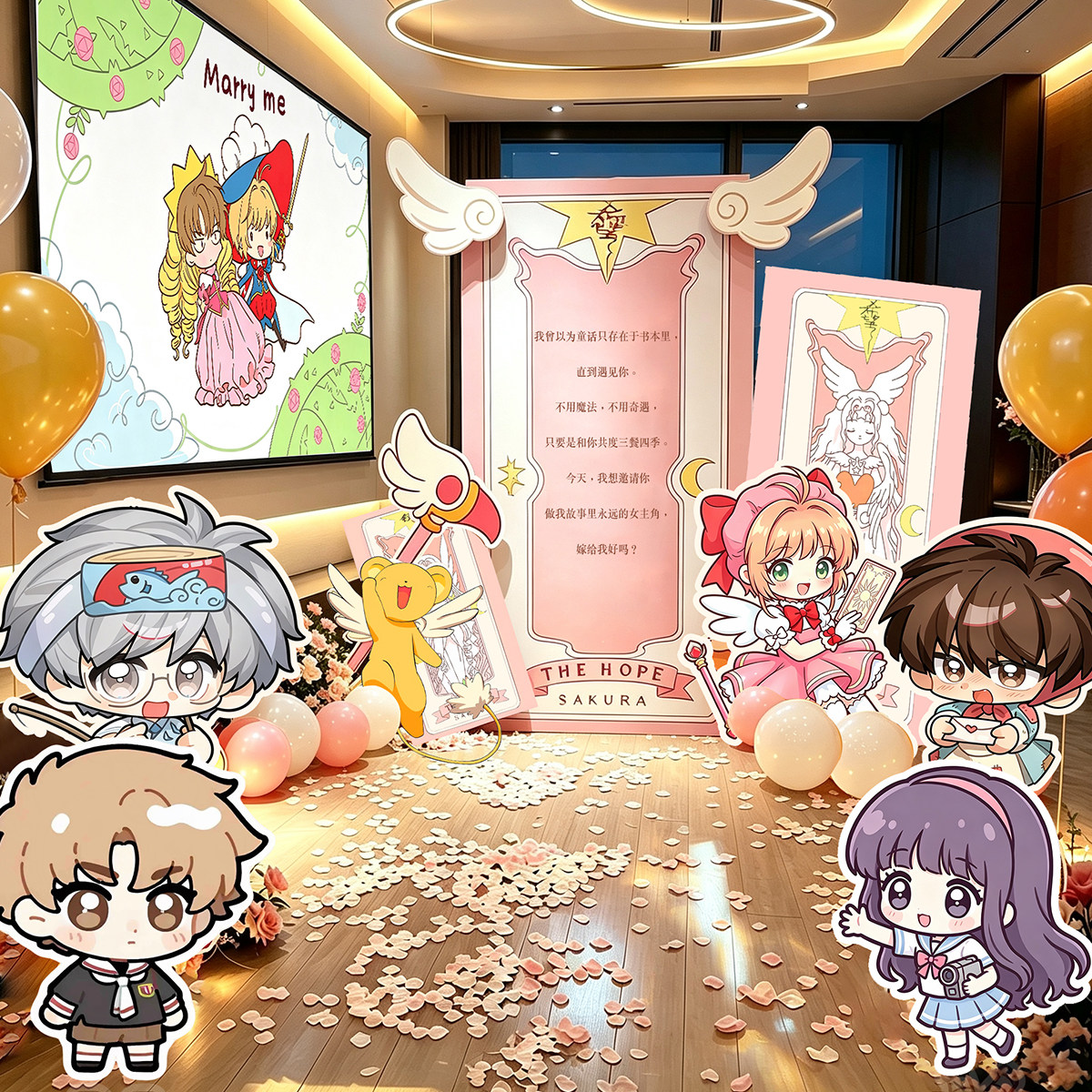 求婚室内布置魔卡少女樱道具场景装饰浪漫灯生日订婚礼KT板背景墙
