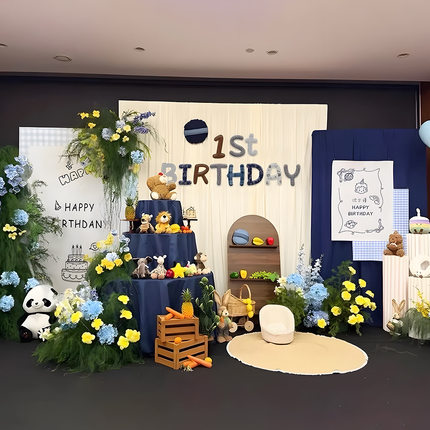 周岁布置装饰韩系生日布置家庭版男宝简约家里简单定制kt板背景墙