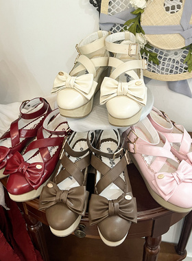 定金丨童话镇丨摩多modo原创Lolita大蝴蝶结木色底松糕鞋