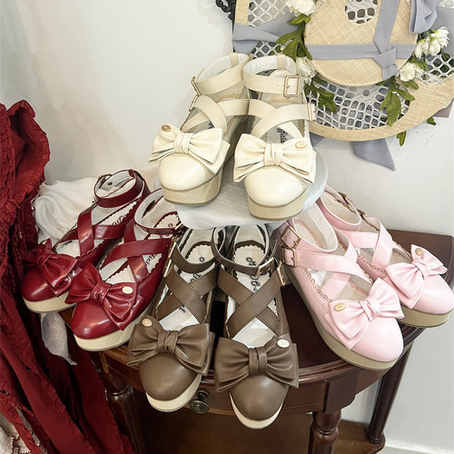 定金丨童话镇丨摩多modo原创Lolita大蝴蝶结木色底松糕鞋