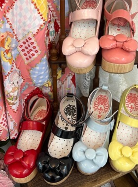 现货丨昭和万花筒丨lolita鞋坡跟松糕可爱尖圆头泡泡蝴蝶结