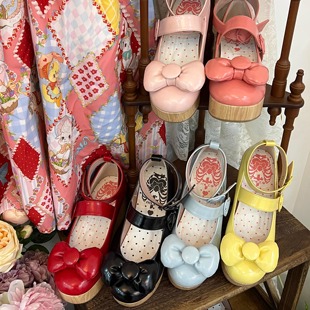 lolita鞋 坡跟松糕可爱尖圆头泡泡蝴蝶结 昭和万花筒 现货