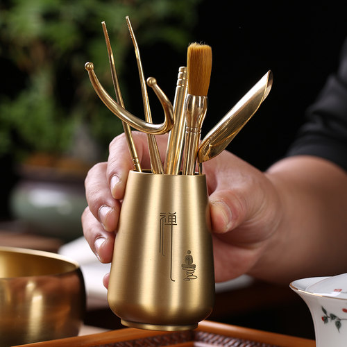 纯铜茶夹茶道六君子茶具配件