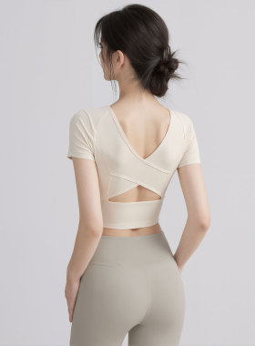 VOJ瑜伽服女2026新款夏季高级感健身衣普拉提套装短袖上衣带胸垫