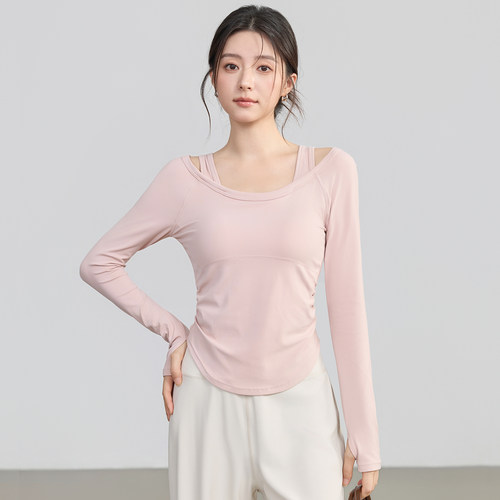 VOJ瑜伽服带胸垫露肩长袖运动上
