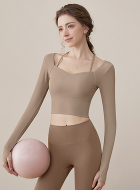 VOJ带胸垫健身服上衣女长袖运动紧身弹力休闲跑步收腹瑜伽服春夏