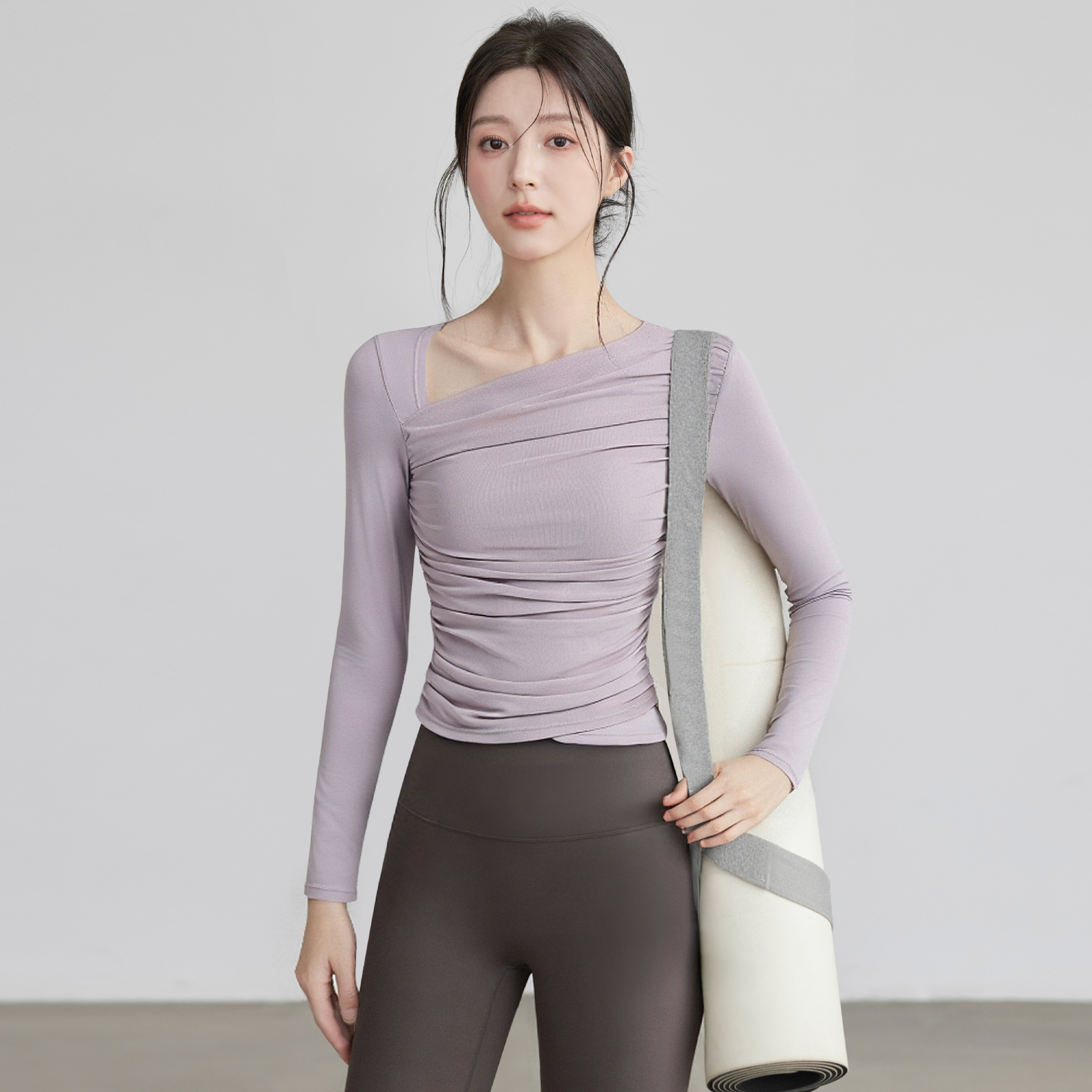 VOJ瑜伽服上衣网纱训练运动长袖