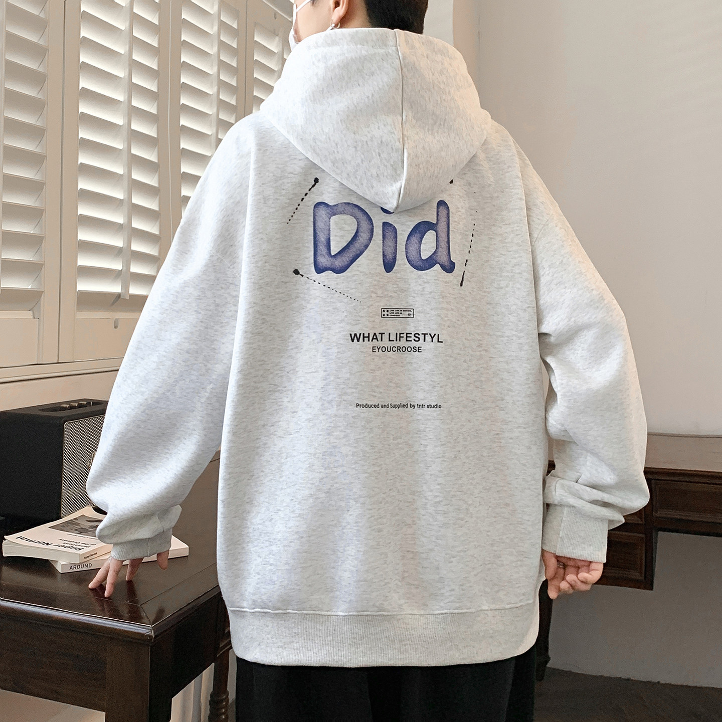 秋冬连帽卫衣男女宽松落肩字母潮