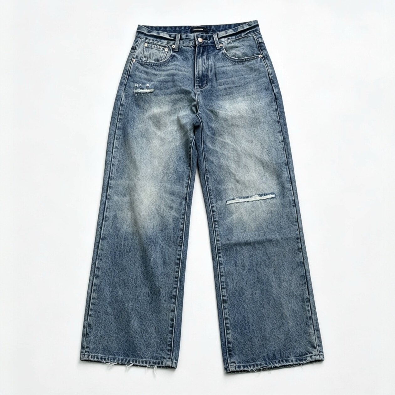 Freshclean“Mercury denim银耳’水洗破坏猫须补丁刺绣牛仔裤图片