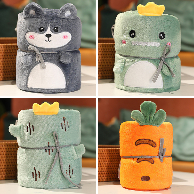 可爱卡通车载毯子抱枕被子两用珊瑚绒儿童午睡神器学生小枕头午休