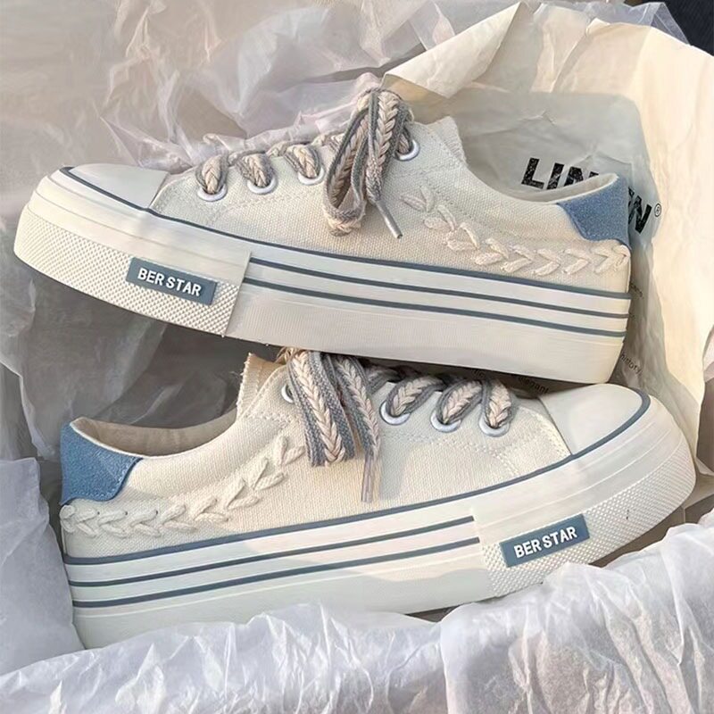 厚底帆布鞋女夏季款港风chic百搭鞋子设计感小众小白鞋黑色板鞋子