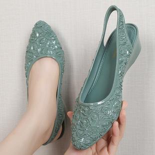 夏季女时尚凉鞋低帮外穿尖头防水鞋包头坡跟后绊带甜美单鞋凉拖鞋