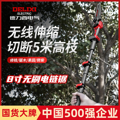 德力西锂电高枝电链锯果树修枝