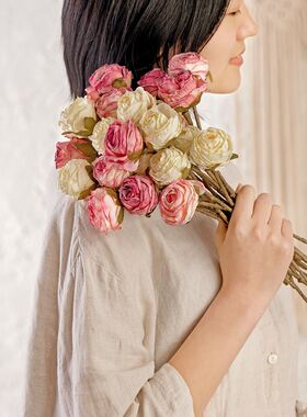 跨境烤边手札玫瑰婚庆仿真花厂家家居装饰假花INS风MW66786