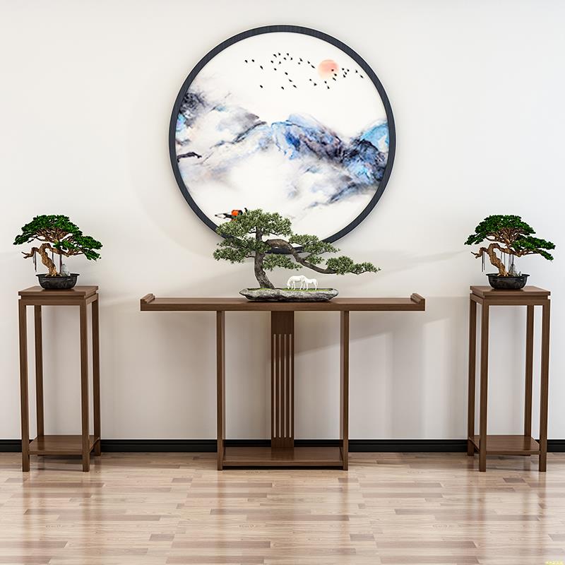 新中式实木玄关桌禅意玄关台花架走廊门厅长条案供桌酒店端景台