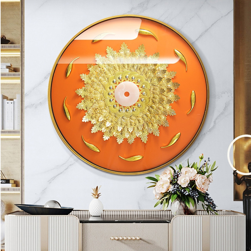 菩提叶客厅挂画圆形好寓意餐厅客厅沙发背景墙装饰画轻奢大气壁画,家居饰品,现代装饰画,淘宝优惠券,粉丝福利购,淘宝优惠卷